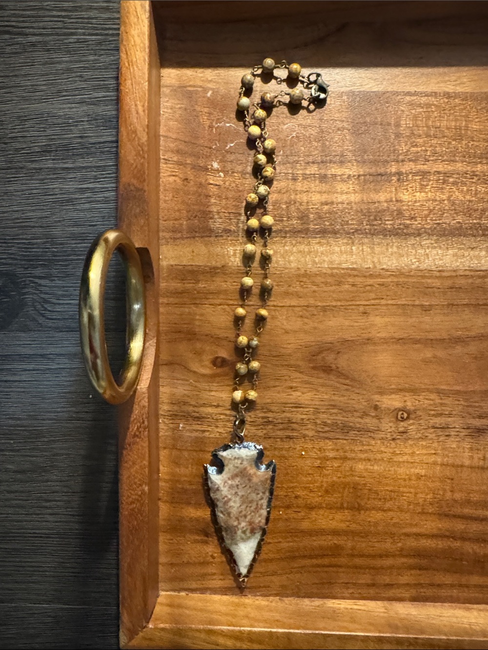 Handmade Brown Stone Arrowhead Pendant Necklace - Women Jewelry